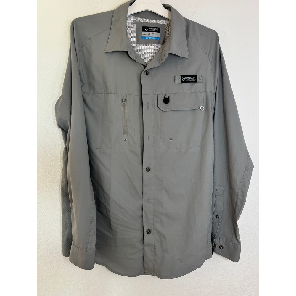 Magellan Outdoors Pro Angler Fishing Shirt Mens Medium Gray Long Sleeve Vent M